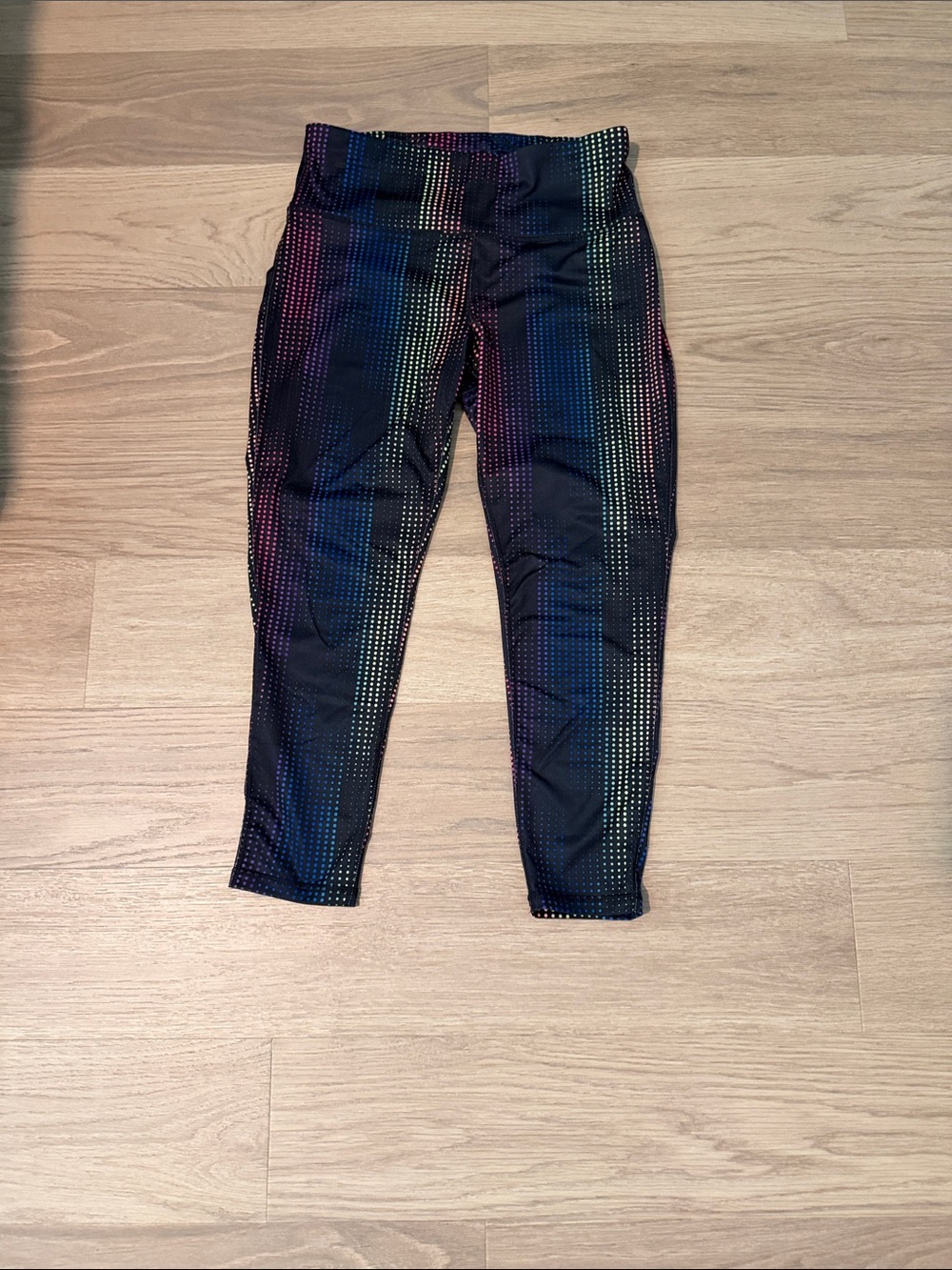 Xersion Black Leggings with Rainbow Dot Gradient